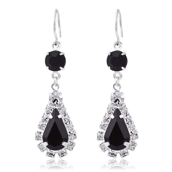 Beautiful Austrian Jet and Crystal Pear Shape Drop Earrings