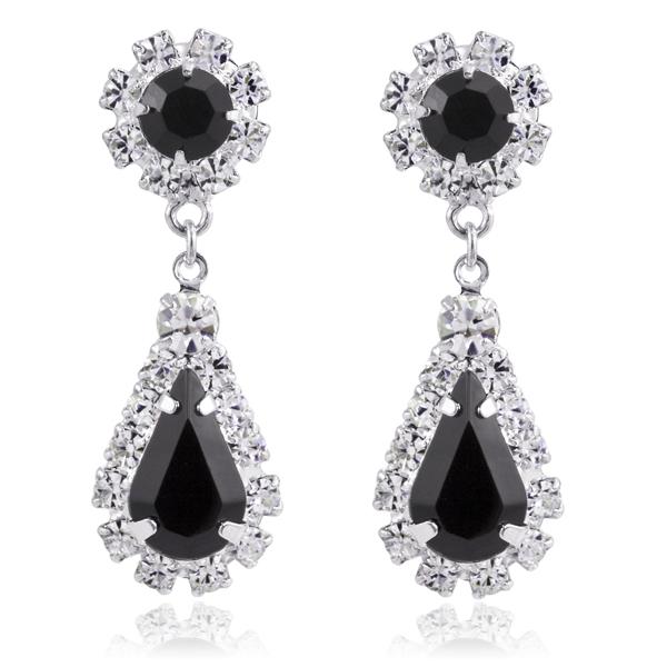 Classy Austrian Jet and Crystal Pear Shape Drop Earrings