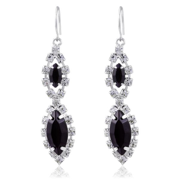 Exquisite Austrian Crystal and Jet Double Tear Drop Earrings