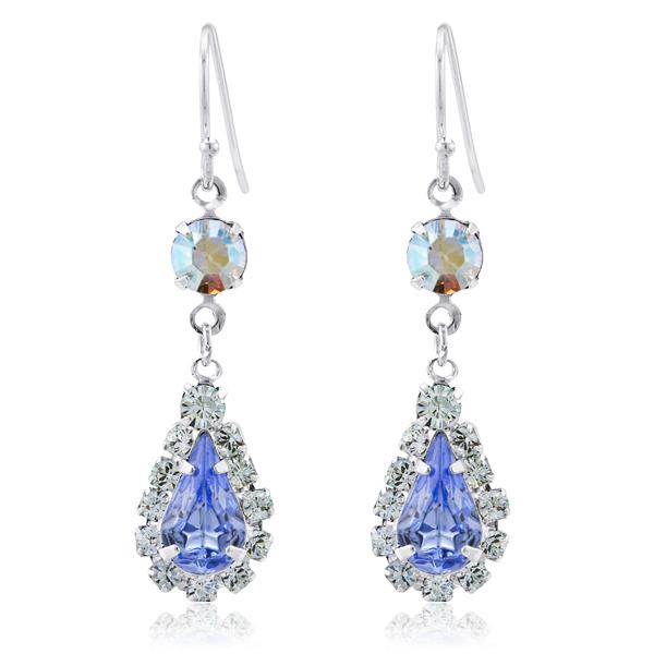 Dazzling Blue Tonal Rhinestone Pear Drop Earrings