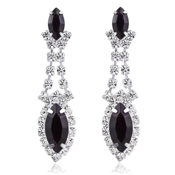 Elegant Jet and Austrian Crystal Pear Drop Earrings